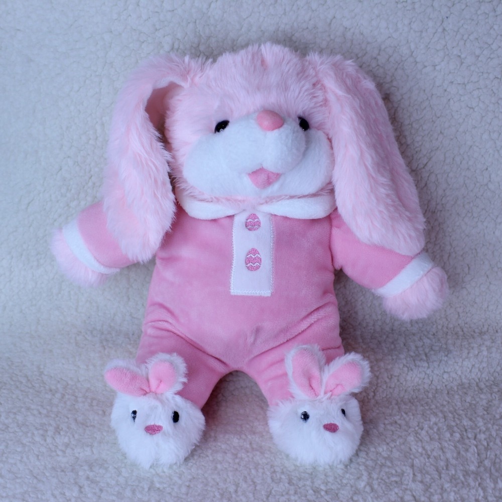 BUNNY RABBIT DAN DEE Pink Plush 14" in PJ's Bunny Shoes Easter Stuffed